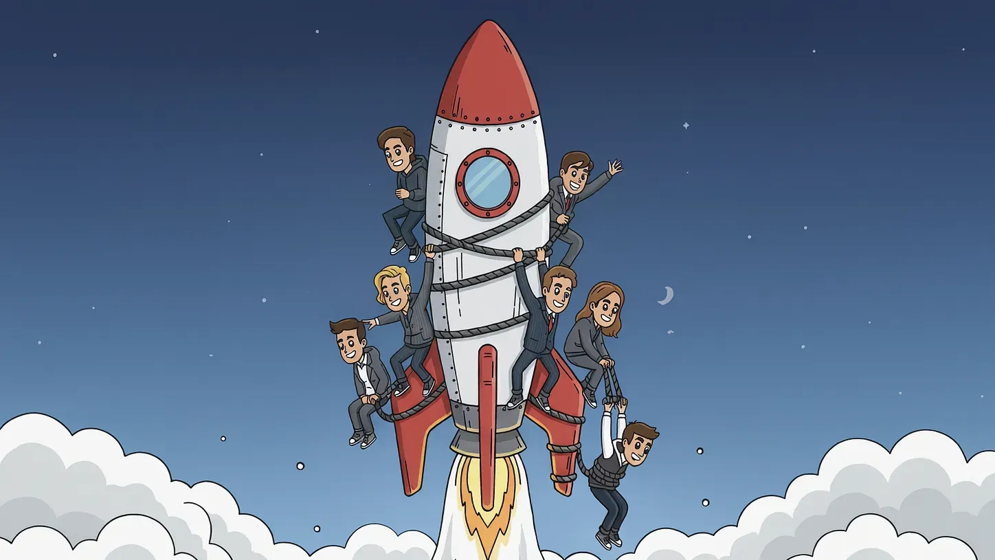 Asiakas + tiimi on yhtä kuin visio ohjelmistokehityksessä (kuvituskuva)